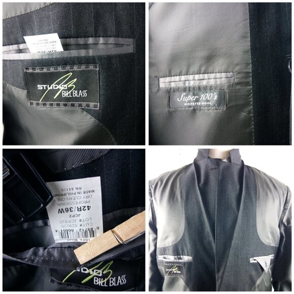 Bill Blass Studio 42R Super 100s 2 Button Charcoal Gray Striped 2pc Suit 37x31 - Picture 10 of 16
